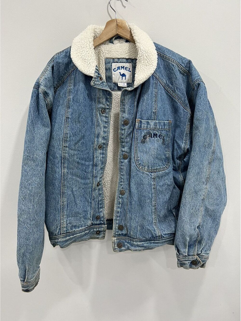 Vintage Camel Sherpa Denim Jean Jacket tee shirt sweater